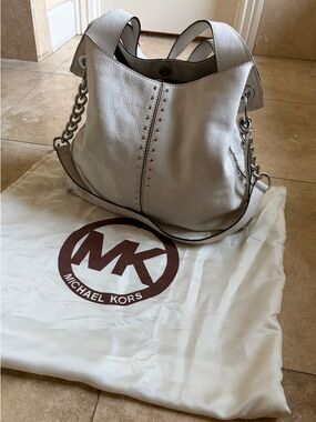 Michael Kors White Pebbled Leather Studded Hobo Crossbody Bag